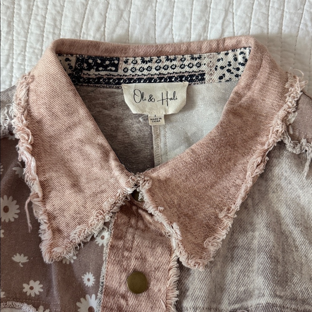 Oli & Hali LARGE Patchwork Blush Jean Jacket Pockets and Buttons - Picture 9 of 9